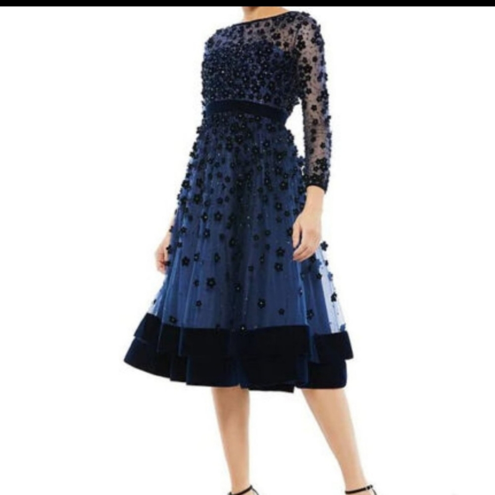 Mac Duggal Floral Velvet Embellished Fit And Flare Cocktail Dress